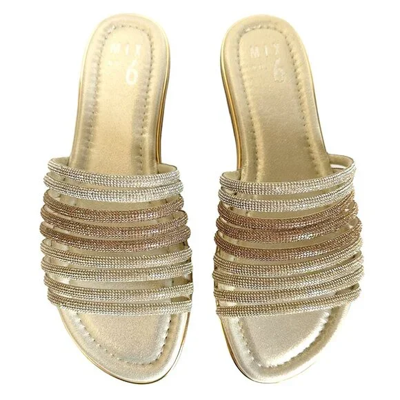 Mix No. 6 Zail Lt Gold Slip On Sandals with Rhinestones Size 8.5 NEW in BOX - Picture 2 of 9